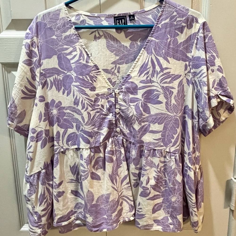 🎉 *3 for $25* GAP Flowy Linen Tropical Floral Shirt - Size XL